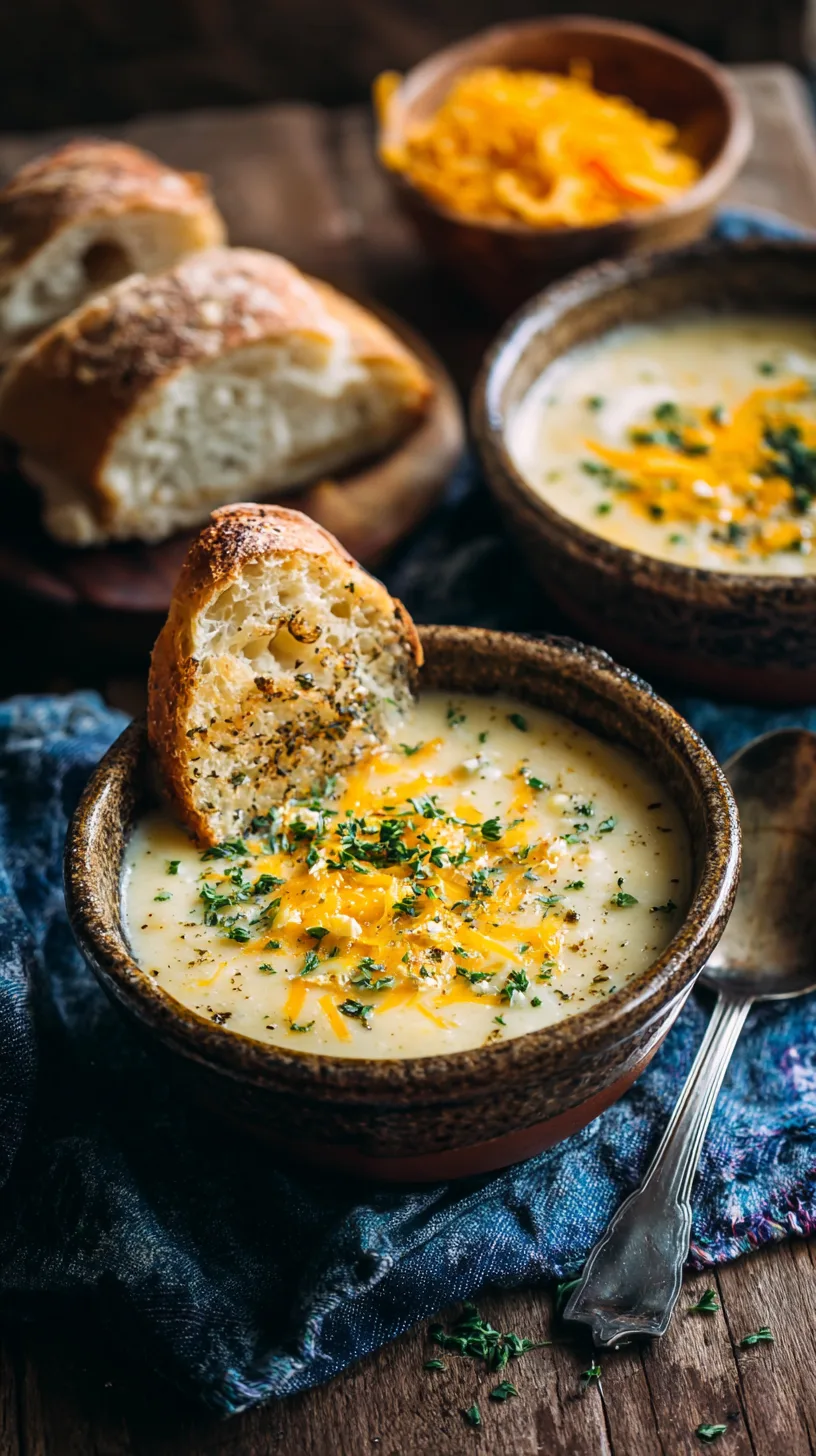 Creamy potato soup garnished with herbs and cheese