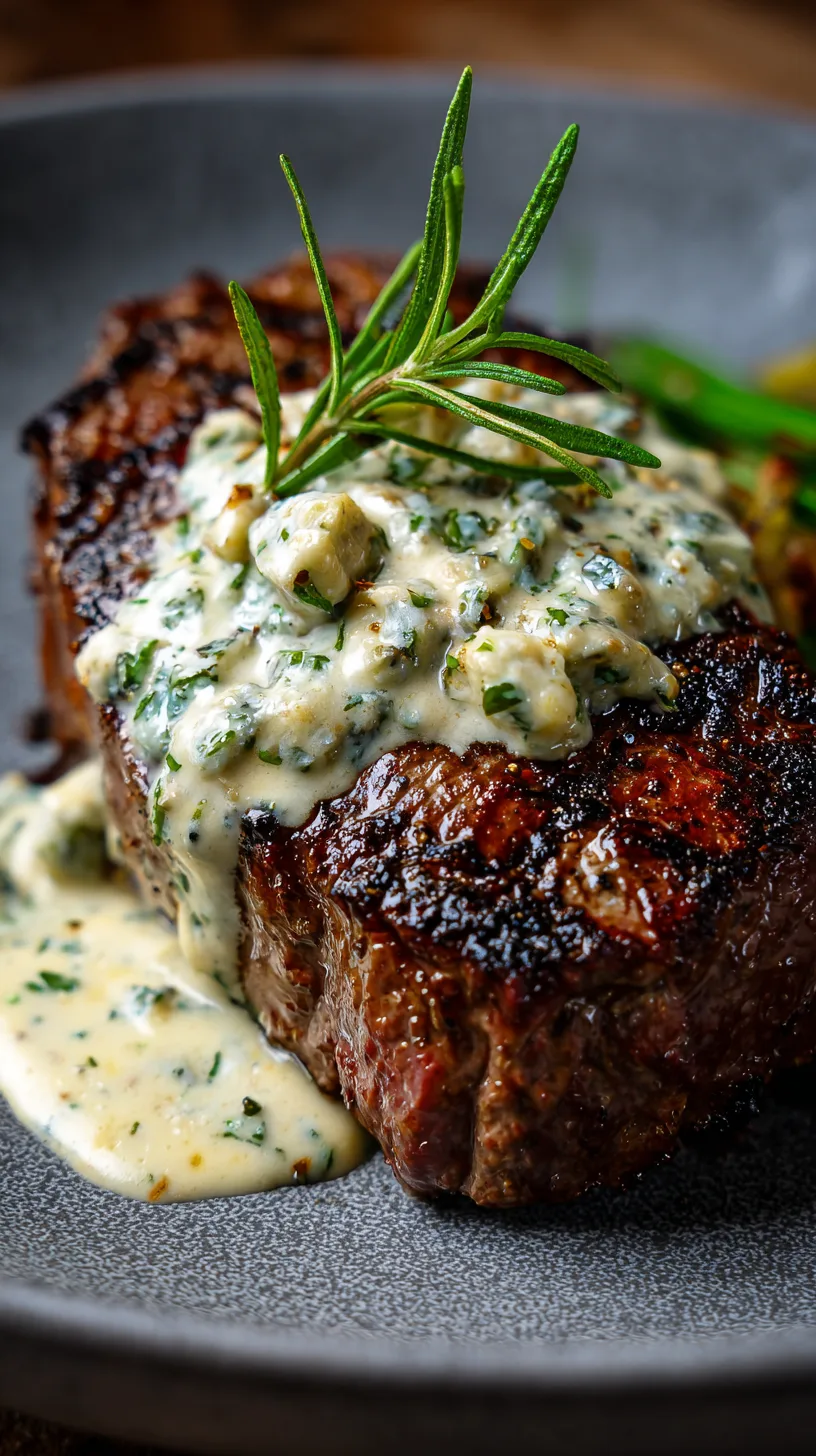 Blue cheese sauce drizzled over perfectly grilled steak