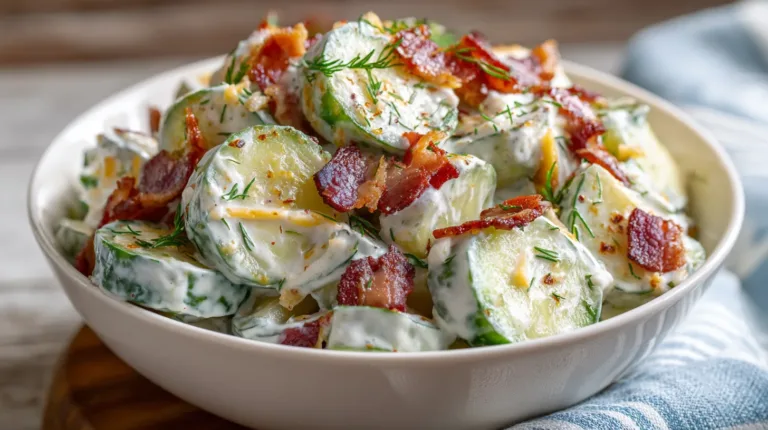 thatCreamy Cucumber Salad with Bacon and Cheese Recipe Delight: 5 Steps to Yum!